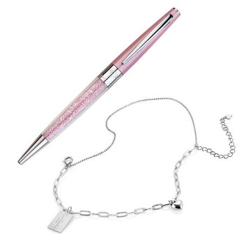 Set de bratara din argint 925 si pix cu cristale, Pierre Cardin, PCS-020, Cutie cadou roz Set de bratara din argint 925 si pix cu cristale, Pierre Cardin, PCS-020, Cutie cadou roz