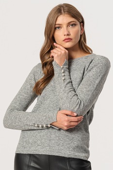 ICHI, Pulover cu decolteu la baza gatului Macon, Gri melange ICHI, Pulover cu decolteu la baza gatului Macon, Gri melange