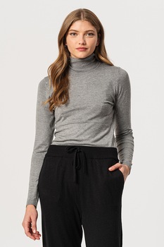 ICHI, Pulover tricotat fin cu guler inalt Mafa, Gri melange ICHI, Pulover tricotat fin cu guler inalt Mafa, Gri melange