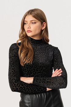 ICHI, Bluza cu animal print Leppa, Negru, XS ICHI, Bluza cu animal print Leppa, Negru, XS