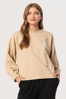 ICHI, Bluza din amestec de bumbac organic cu maneci cazute Coga, Maro camel ICHI, Bluza din amestec de bumbac organic cu maneci cazute Coga, Maro camel