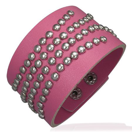 Bratara piele naturala roz cu tinte rotunde - BeSpecial 887, 23, Roz