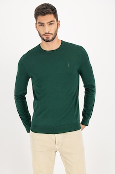 Polo Ralph Lauren, Pulover slim fit de lana cu aspect de tricot fin, Verde inchis