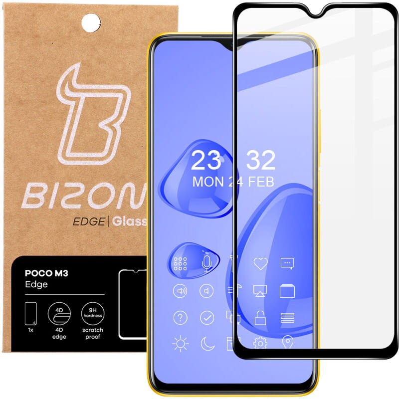 Folie sticla securizata Bizon Glass Edge pentru Xiaomi Poco M3, negru
