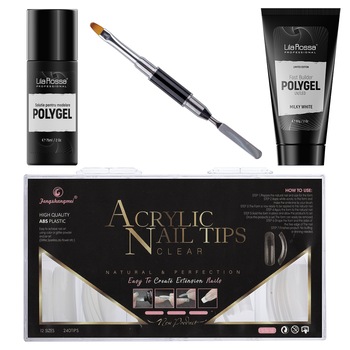 Kit Polygel Premium Milky White Lila Rossa. Contine pensula, tipsuri, lichid modelare, Fast Builder Polygel 60 g Kit Polygel Premium Milky White Lila Rossa. Contine pensula, tipsuri, lichid modelare, Fast Builder Polygel 60 g