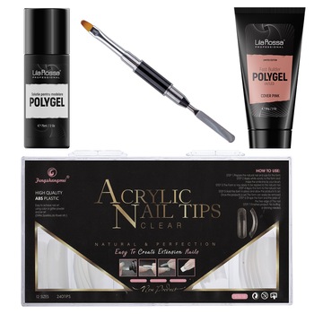 Kit Polygel Premium Cover Pink Lila Rossa. Contine pensula, tipsuri, lichid modelare, Fast Builder Polygel 60 g Kit Polygel Premium Cover Pink Lila Rossa. Contine pensula, tipsuri, lichid modelare, Fast Builder Polygel 60 g