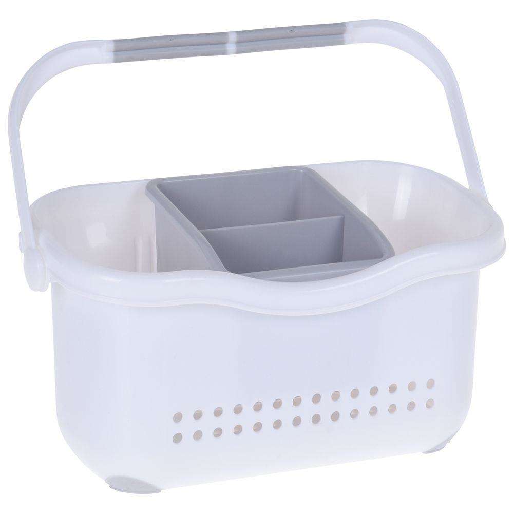 Organizator ustensile, Excellent Houseware, Plastic, 4 compartimente, Alb