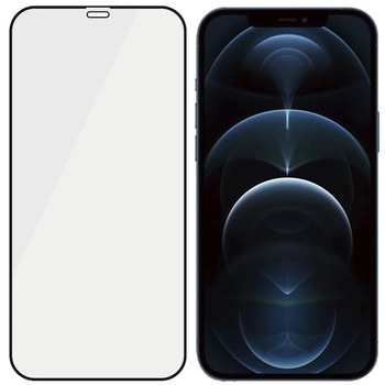 Folie protectie din sticla securizata PanzerGlass Case Friendly E2E Super + pentru iPhone 12 Pro Max, Antibacterian, Transparent/Negru Folie protectie din sticla securizata PanzerGlass Case Friendly E2E Super + pentru iPhone 12 Pro Max, Antibacterian, Transparent/Negru