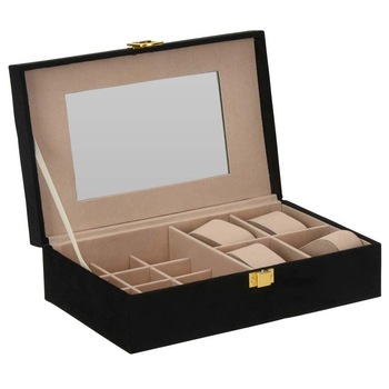 Cutie bijuterii, Home Styling Collection, Oglinda, Lemn/Catifea, Negru Cutie bijuterii, Home Styling Collection, Oglinda, Lemn/Catifea, Negru