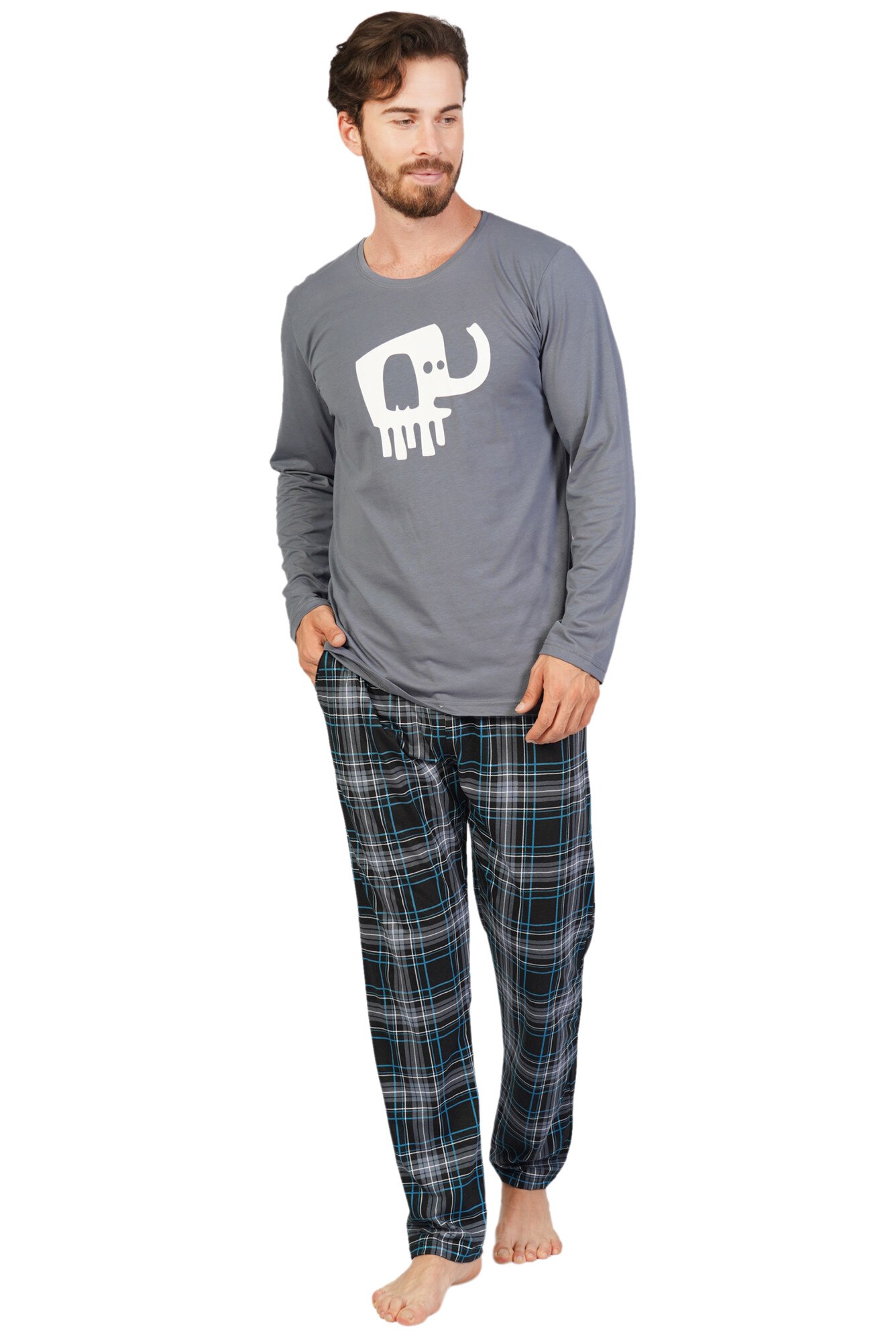 Pijama barbati Gazzaz by Vienetta, model Lucky Day, gri inchis