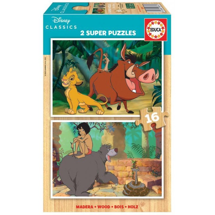 Puzzle lemn 2x16 piese Disney Classics 18874 EDUCA