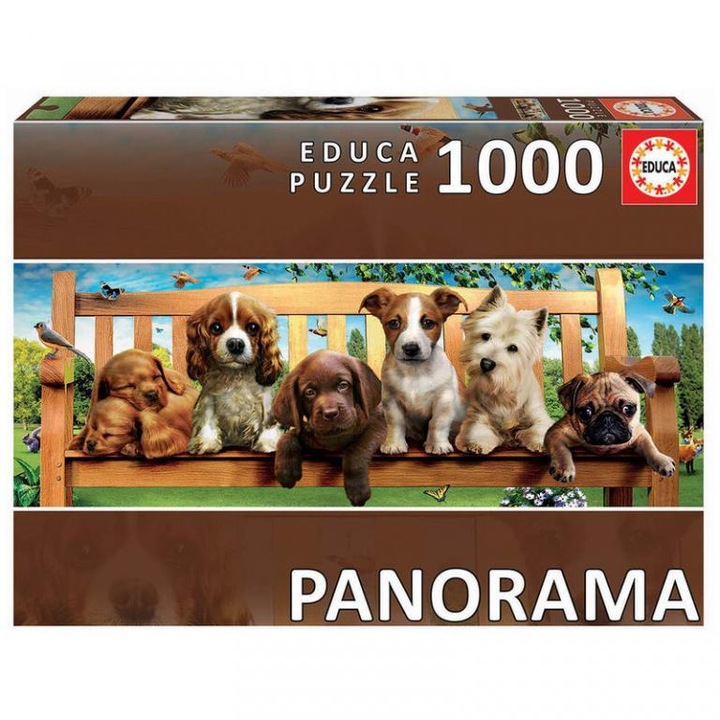 Puzzle panoramic 1000 piese Puppies on Beach 19038