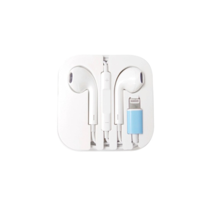 Casti stereo cu fir si microfon conector Lightning alb pentru Apple iPhone JRH®
