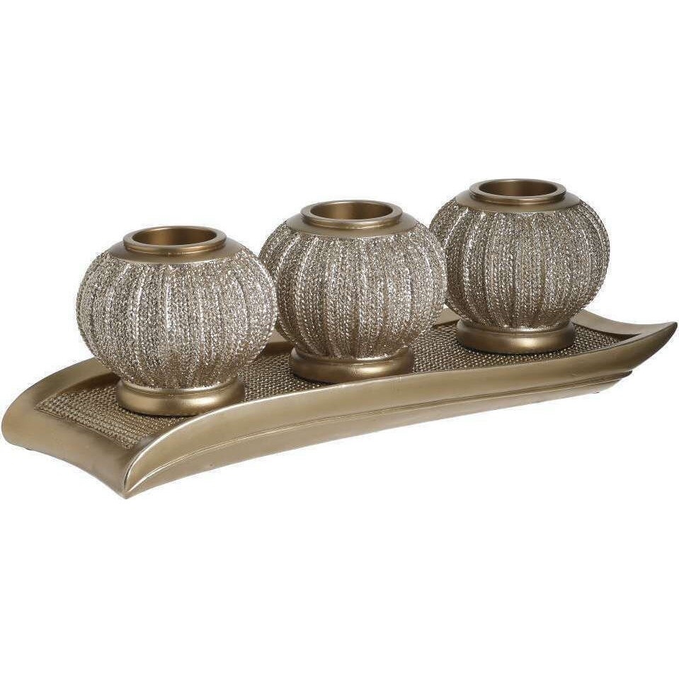 Suport 3 lumanari Golden Vibes, Charisma, Rasina, 32X11X12