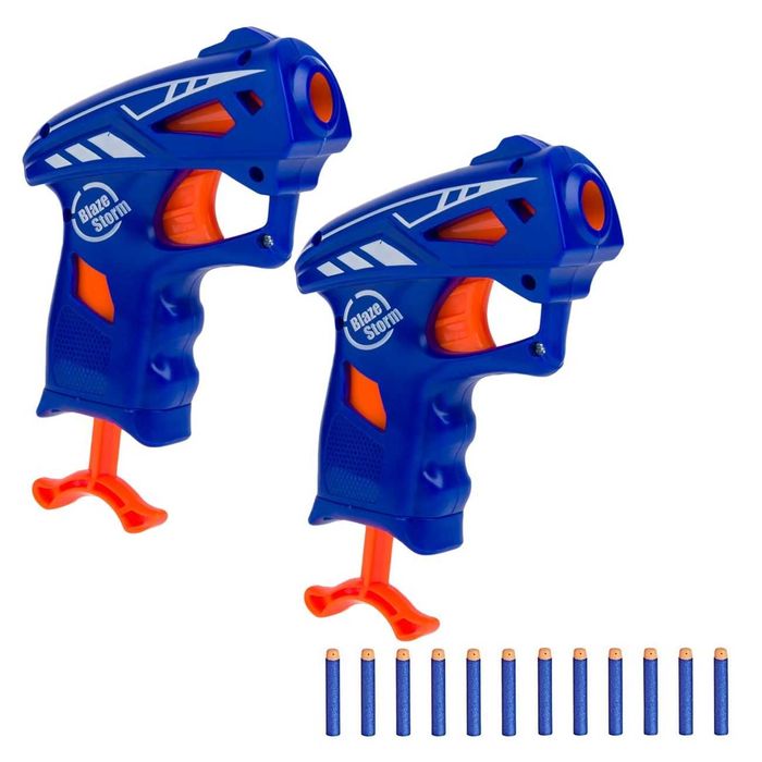 Set de doua Pistoale Blaster Blaze cu lansator, 10 sageti soft din spuma, plastic, albastru