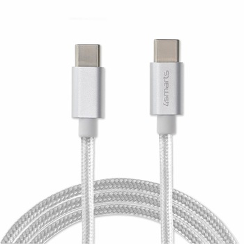 Cablu USB-C la USB-C pentru dispozitive cu port USB-C 100 cm., 4smarts RapidCord 50W, alb Cablu USB-C la USB-C pentru dispozitive cu port USB-C 100 cm., 4smarts RapidCord 50W, alb
