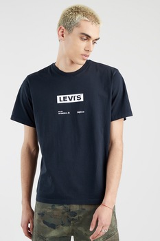 Levi's, Tricou relaxed fit de bumbac cu imprimeu logo, Negru stins/Alb Levi's, Tricou relaxed fit de bumbac cu imprimeu logo, Negru stins/Alb