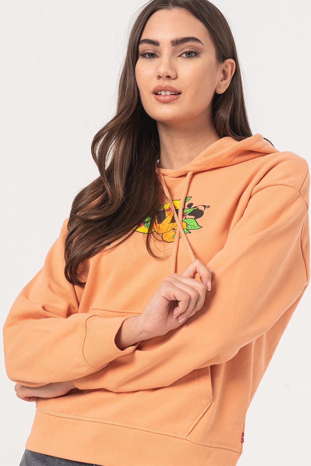 Levi's, Hanorac cu imprimeu logo si buzunar kangaroo, Oranj persan/Verde