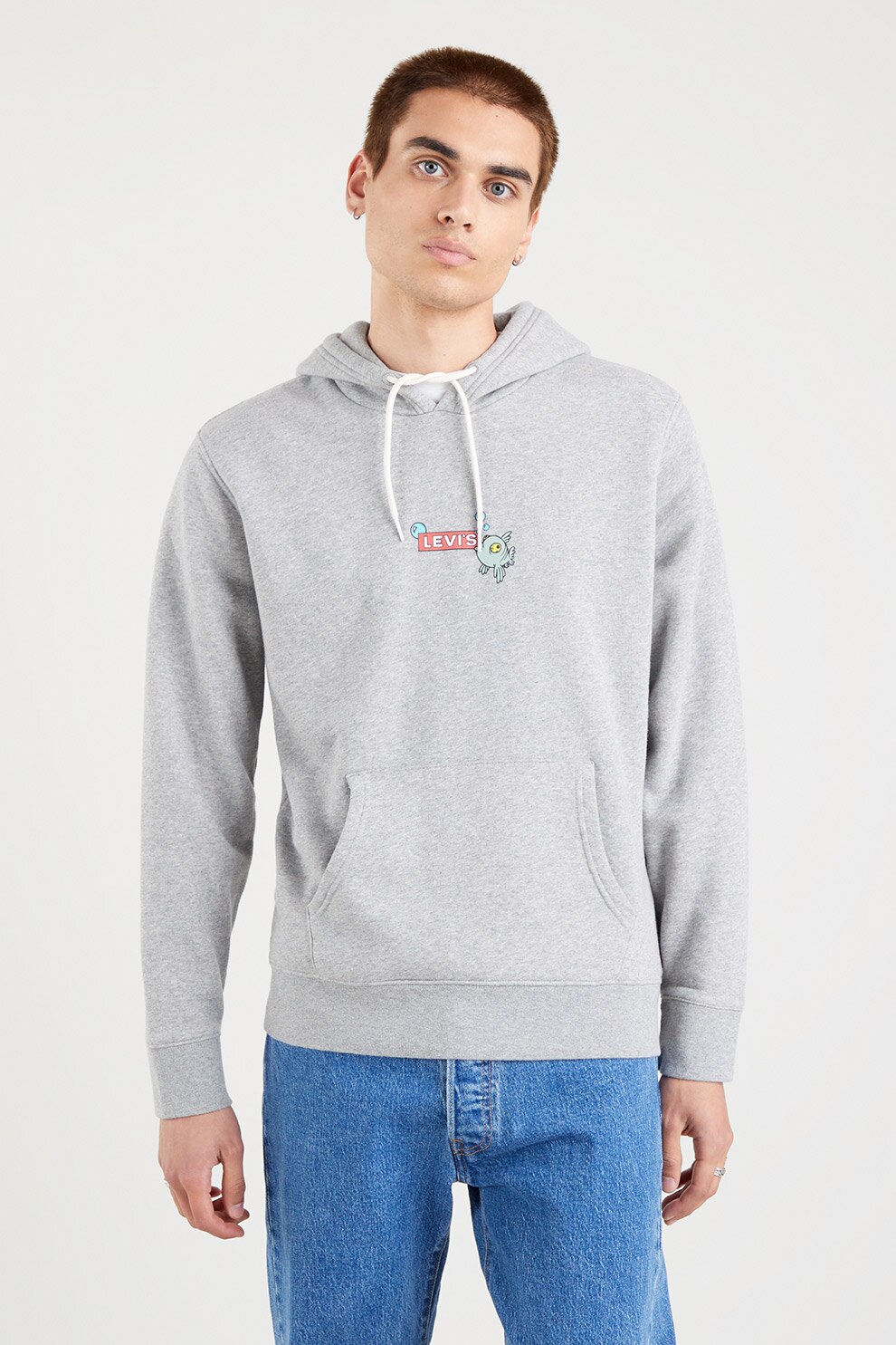 Levi's, Hanorac din amestec de bumbac cu buzunar kangaroo, Gri deschis melange