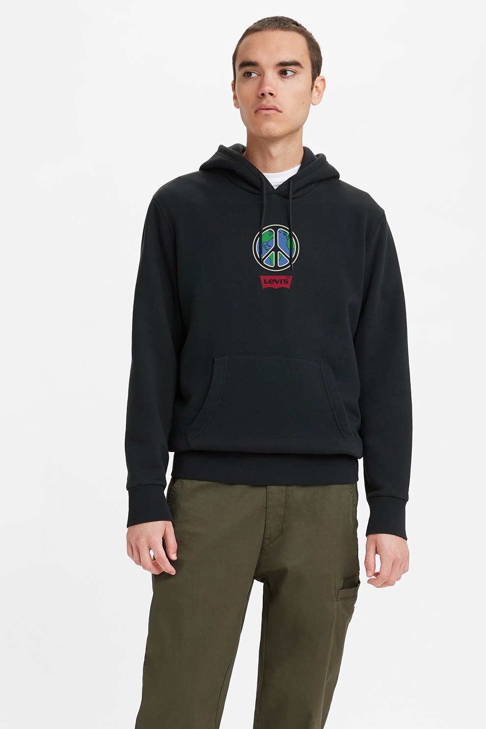 Levi's, Hanorac din amestec de bumbac cu buzunar kangaroo, Negru/Print