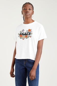 Levi's, Tricou cu decolteu la baza gatului si logo Graphic Varsity, Alb/Verde/Oranj Levi's, Tricou cu decolteu la baza gatului si logo Graphic Varsity, Alb/Verde/Oranj