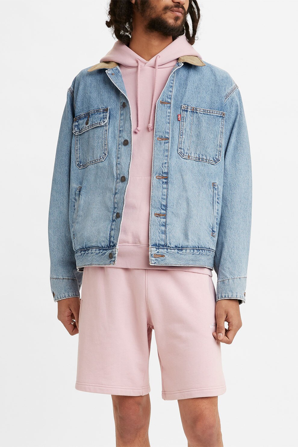 Levi's, Jacheta din denim cu guler contrastant din reiat, Albastru deschis