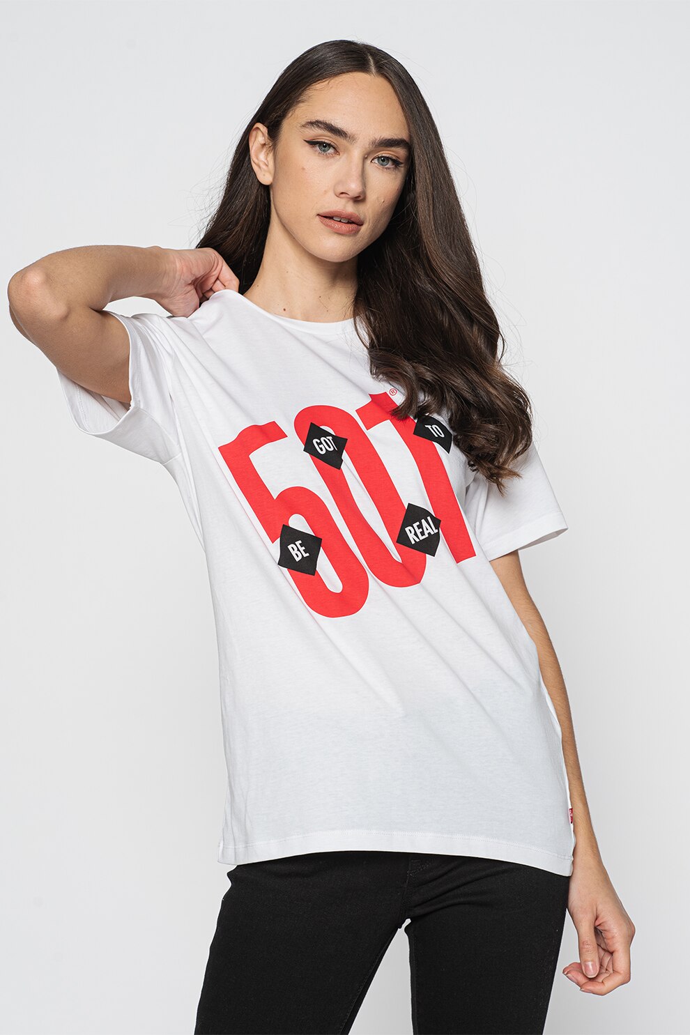 Levi's, Tricou unisex de bumbac cu imprimeu logo 501® A2083, Alb/Rosu/Negru