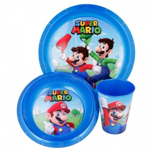 Set Super Mario mic dejun plastic 3 piese Albastru