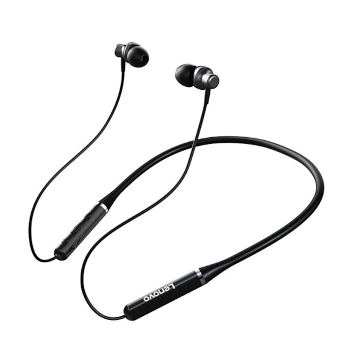 LENOVO HE05 bluetooth fülhallgató SZTEREO, V5.0, nyakba akasztható, cseppálló, mikrofon, zajszűrő, SPORT, Fekete