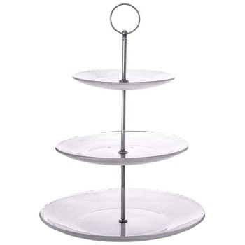 Tava pentru prajituri Orion, Sticla/Inox, 15 x 20 x 25 cm, Alb Tava pentru prajituri Orion, Sticla/Inox, 15 x 20 x 25 cm, Alb