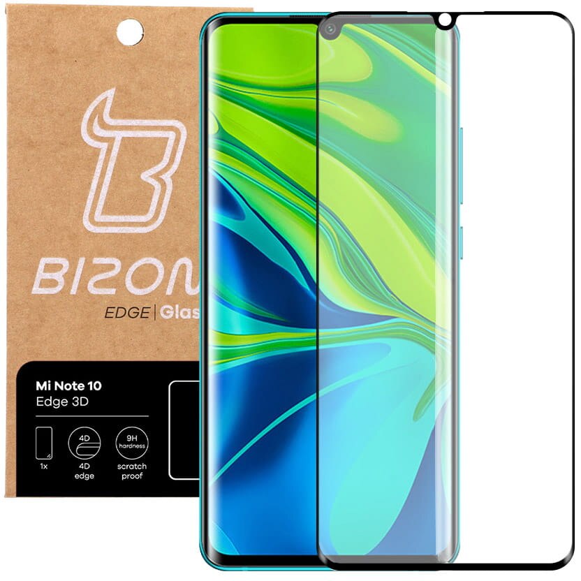 Folie sticla securizata Bizon Glass Edge 3D pentru Xiaomi Mi Note 10, negru
