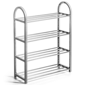 Raft incaltaminte, Vilde, 4 compartimente, 8-12 perechi, Plastic/Metal, Argintiu Raft incaltaminte, Vilde, 4 compartimente, 8-12 perechi, Plastic/Metal, Argintiu