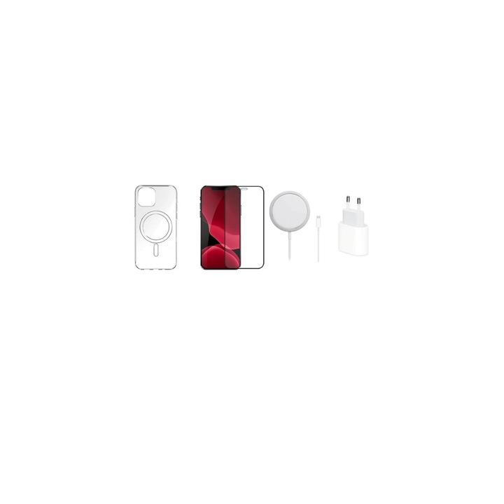 Комплект зарядно устройство Apple 20W, Прозрачен калъф с iPhone 12Pro Max с безжично зареждане, Безжично зареждане Кабел за зареждане MagSafe, съвместим с iphone 12 Pro Max, Защитно стъклено фолио Iphone 12 Pro Max Aisha Store