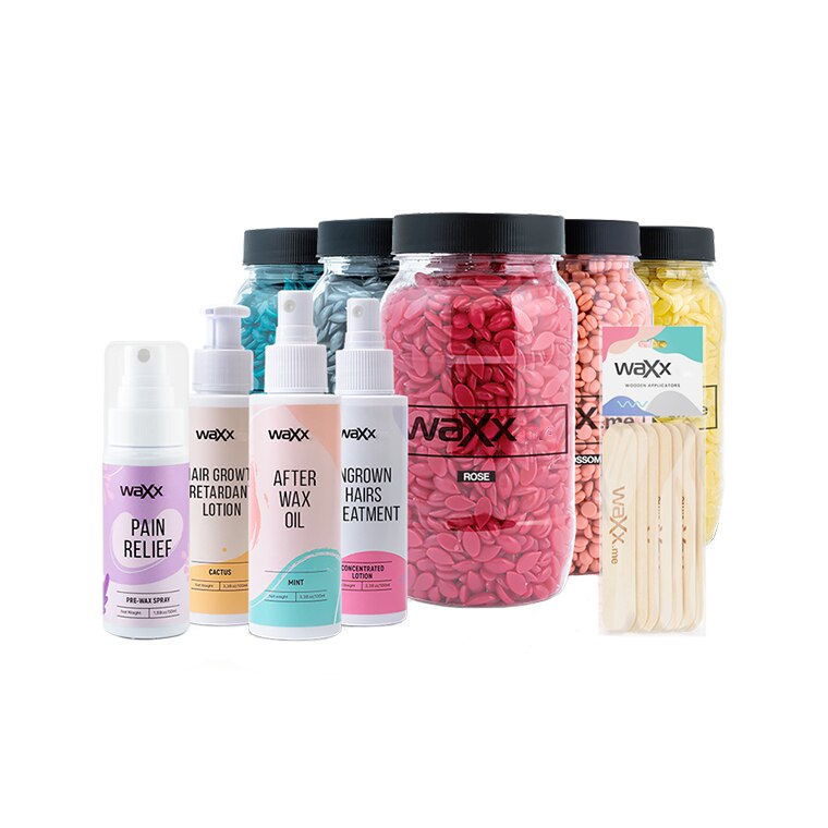 Pachet WaXx 5 Recipiente cu Ceara, 4 Lotiuni, 1 Pachet de Spatule , 10 Bucati