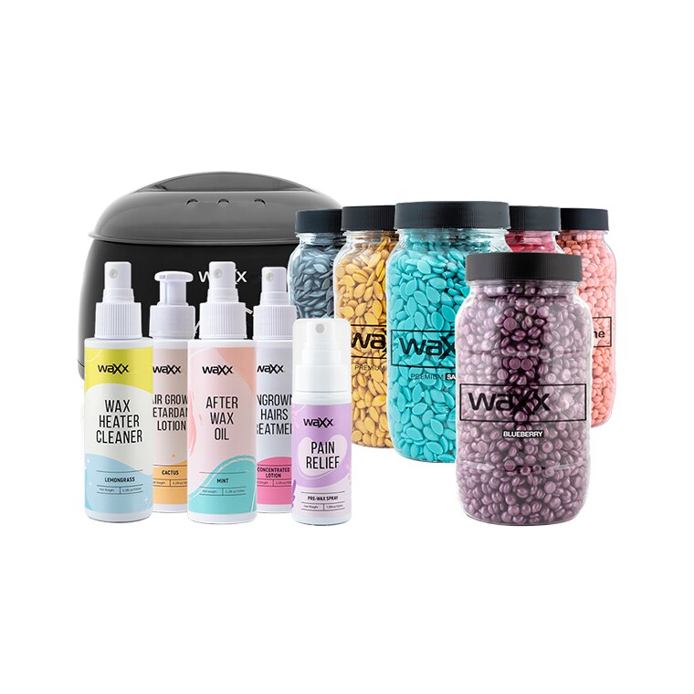 Pachet WaXx Incalzitor si 6 Recipiente cu Ceara, 1 Ulei, 3 Lotiuni, 1 Curatator, 12 Bucati