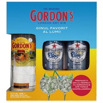 Pachet Gin Gordon's London Dry, 40%, 0.7l + 2 Doze San Pellegrino Tonic, 0.33l Pachet Gin Gordon's London Dry, 40%, 0.7l + 2 Doze San Pellegrino Tonic, 0.33l