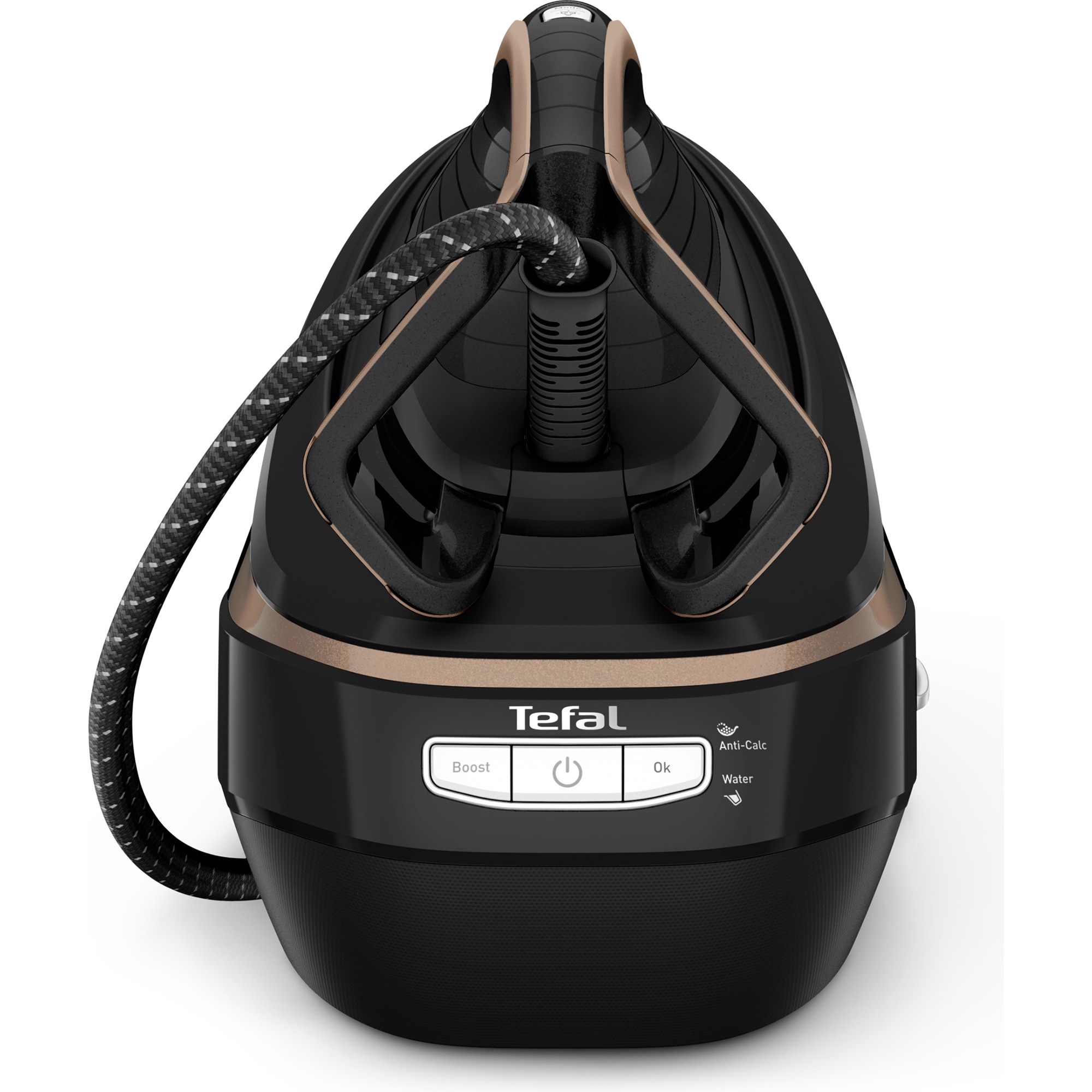 Statie de calcat cu boiler de inalta presiune Tefal Pro Express Vision GV9820E0, 9 bari, 3000 W, capacitate rezervor 1.1 l, jet abur 750 g/ min, varf iluminare LED, tehnologie Smart Steam, sistem antipicurare, talpa Durilium AirGlide Autoclean
