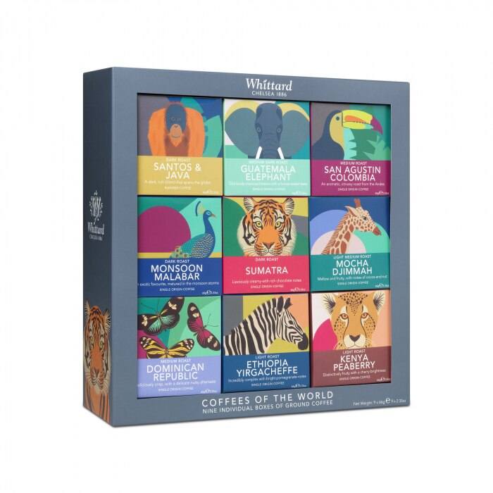 Set cadou cafea Coffees of the World Whittard of Chelsea, 6 cafele premium macinate x 66 g, 594 g