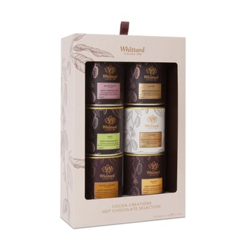 Set cadou ciocolata calda Cocoa Creations, Whittard of Chelsea, 6 tipuri de ciocolata calda x 120 g, 720 g Set cadou ciocolata calda Cocoa Creations, Whittard of Chelsea, 6 tipuri de ciocolata calda x 120 g, 720 g