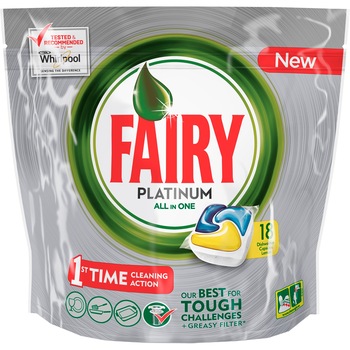 Detergent de vase capsule Fairy Platinum All in One, 18 buc