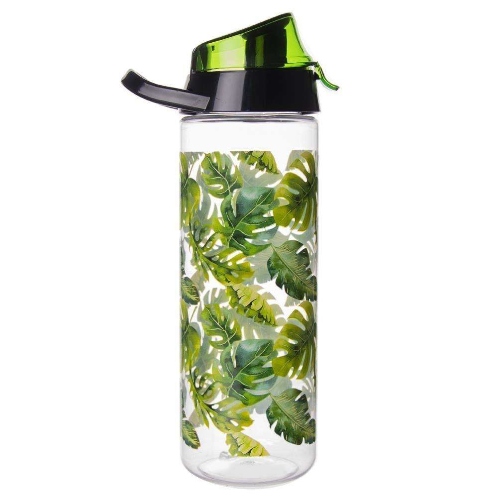 Sticla cu model de frunze Orion, Plastic, 0.75 l, Verde/Transparent