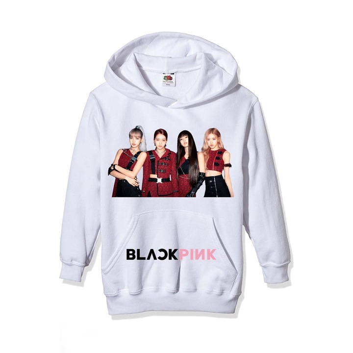 Hanorac personalizat dama trupa blackpink, Bumbac, Alb, M