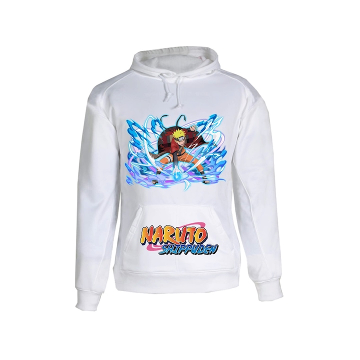 Hanorac personalizat unisex naruto anime, Bumbac, Alb, L