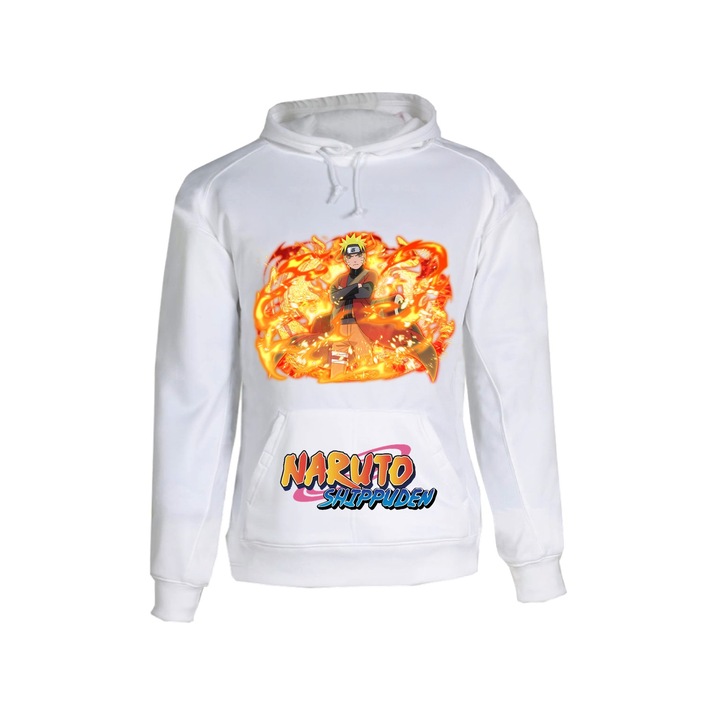 Hanorac personalizat unisex anime naruto, Bumbac, Alb, S