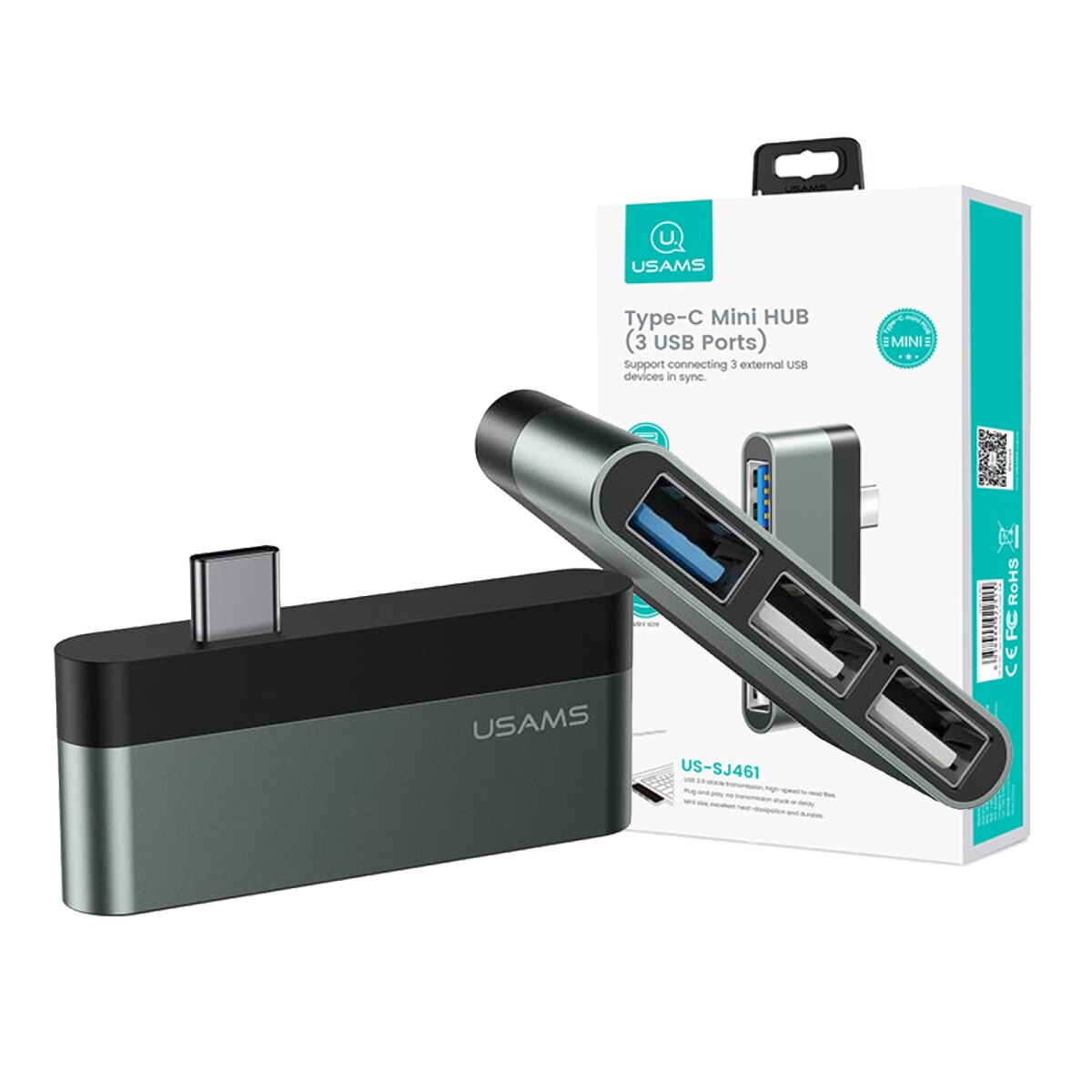 Hub Usams, Conector USB-C, 2 Poruri USB 2.0, 1 Port USB 3.0