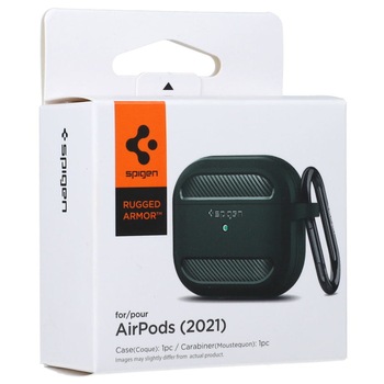 Carcasa Spigen Rugged Armor pentru protectie, Apple AirPods 3, verde Carcasa Spigen Rugged Armor pentru protectie, Apple AirPods 3, verde