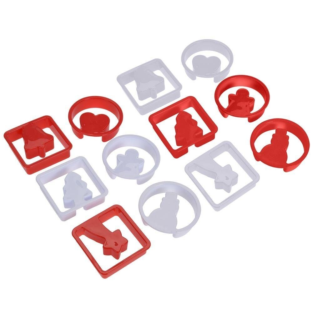 Set 12 forme prajituri, La Cucina, Silicon, Alb/Rosu, Craciun