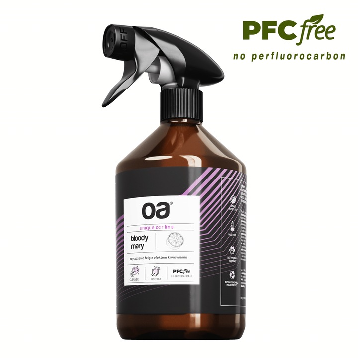 Solutie de curatare pentru toate tipurile de jante si capace de butuci, pentru murdarie metalica, fara urme sau pete, biodegradabila, fara PFC si VOC, Bloody Marry, OA, 500 ml, efect de sangerare