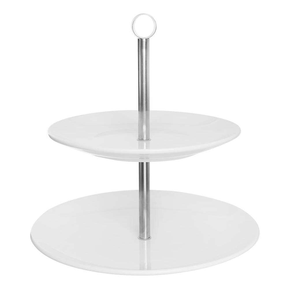 Placa Orion cu 2 niveluri pentru prajituri, Portelan, Alb