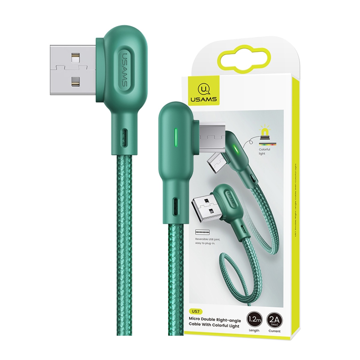 Cablu date Usams, USB to Micro USB, Gaming design, 120 cm, Verde
